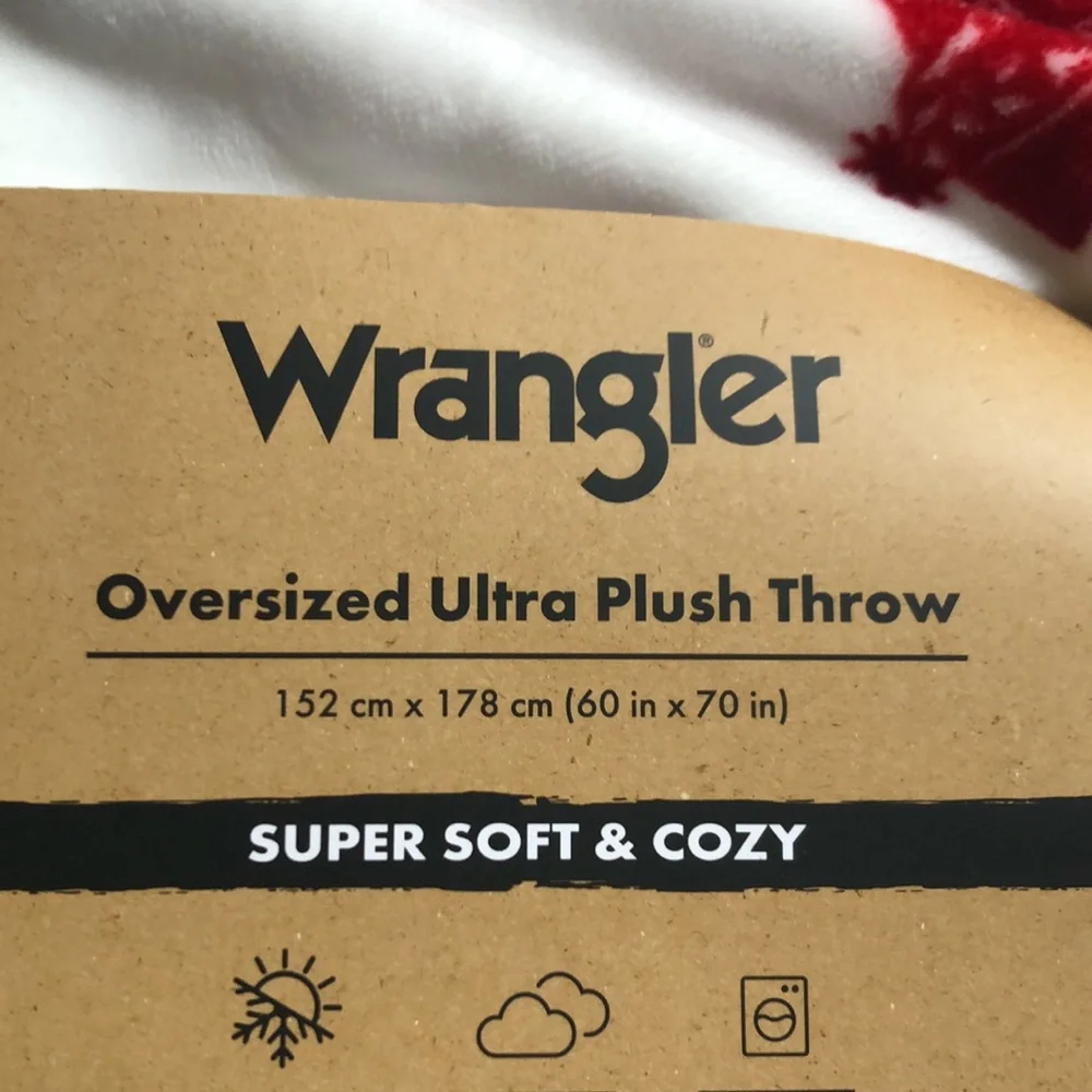 Wrangler Red and Blue Cowboy Boot and Hat Print Plush Throw